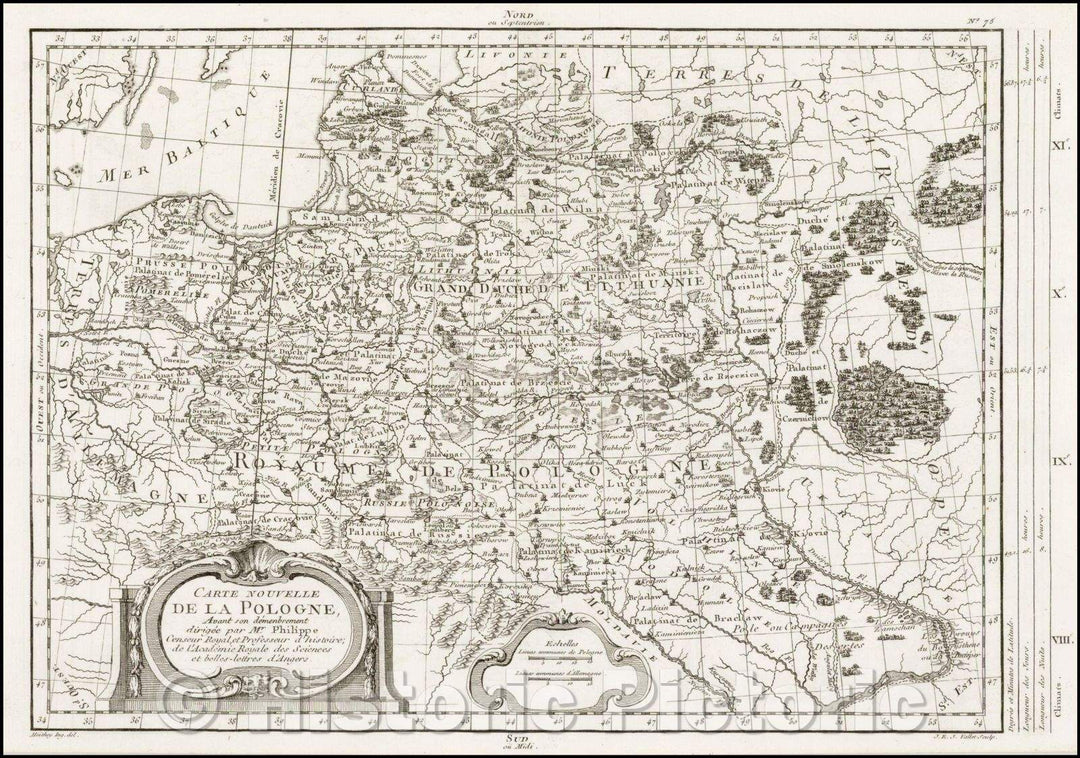 Historic Map - Carte Nouvelle de la Pologne Avant son demenbrement dirigee/Map of Poland, published in Paris by Moithey and engraved by J.E.J. Vallet, 1787 - Vintage Wall Art