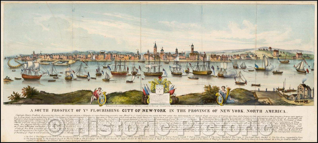 Historic Map - A South Prospect of Ye Flourishing City of New-York in the Province of New York, North America, 1746, John Harris - Vintage Wall Art