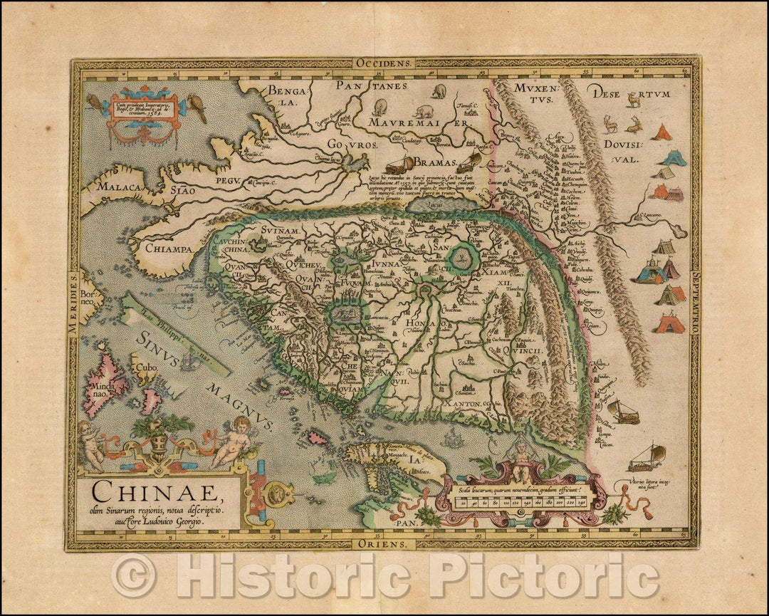 Historic Map - Chinae, olim Sinarum regionis nova descriptio auctore Ludovico Georgio, 1608, Abraham Ortelius - Vintage Wall Art