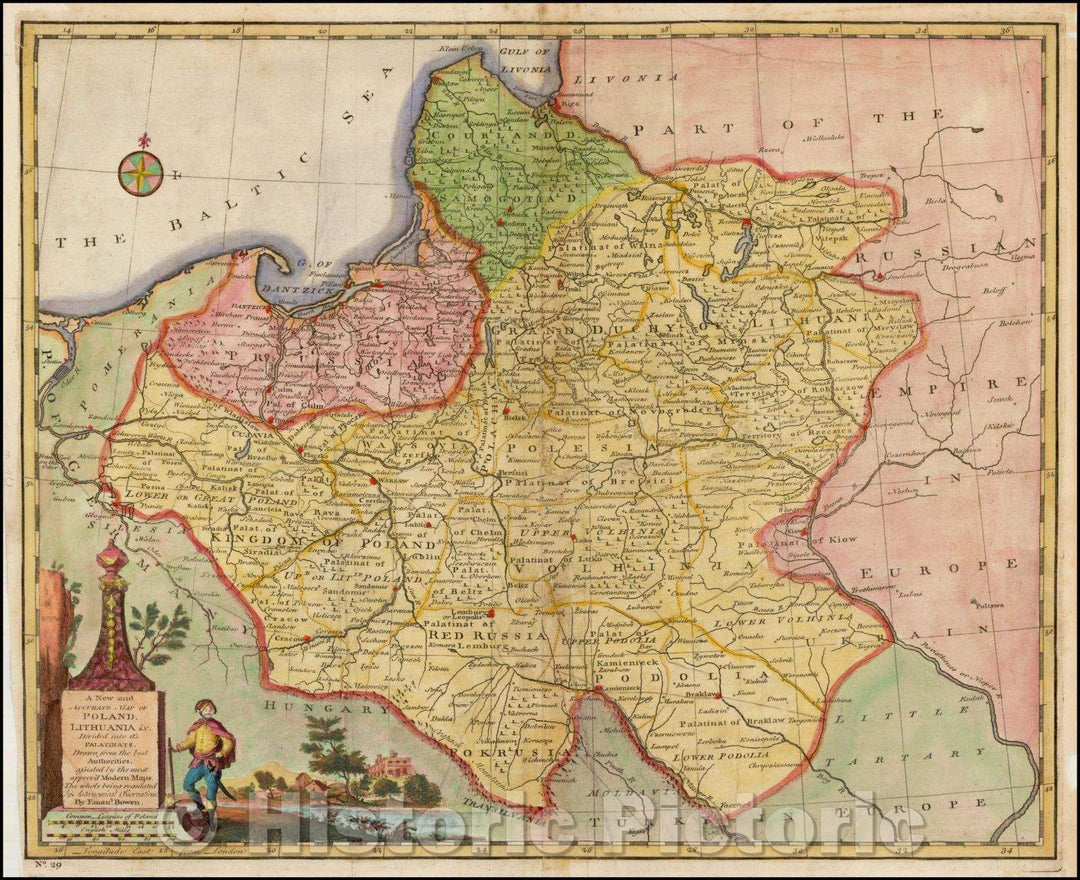 Historic Map - A new and accurate map of Poland, Lithuania Divivded into it?s Palatinates, 1744, Emanuel Bowen v1