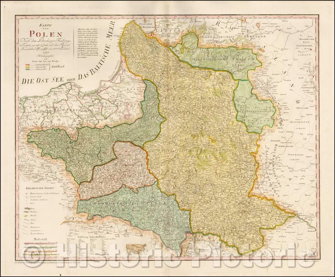 Historic Map - Karte von Polen Nach dem Petersburger Theilungs :: Poland, 1796 - Vintage Wall Art