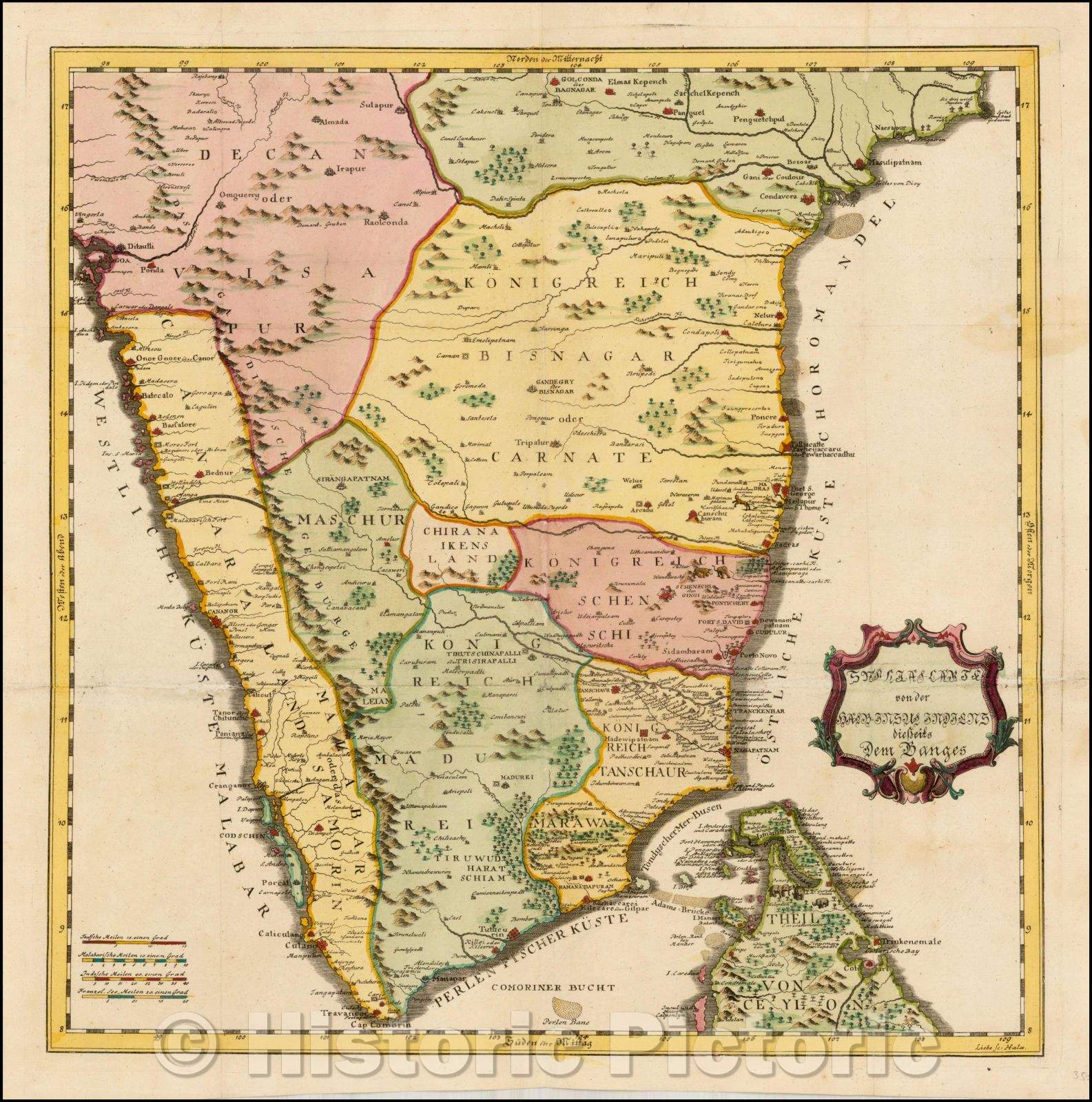 Historic Map - Insul Indiens diesseits dem Ganges :: India and the north part of Sri Lanka, 1750 - Vintage Wall Art