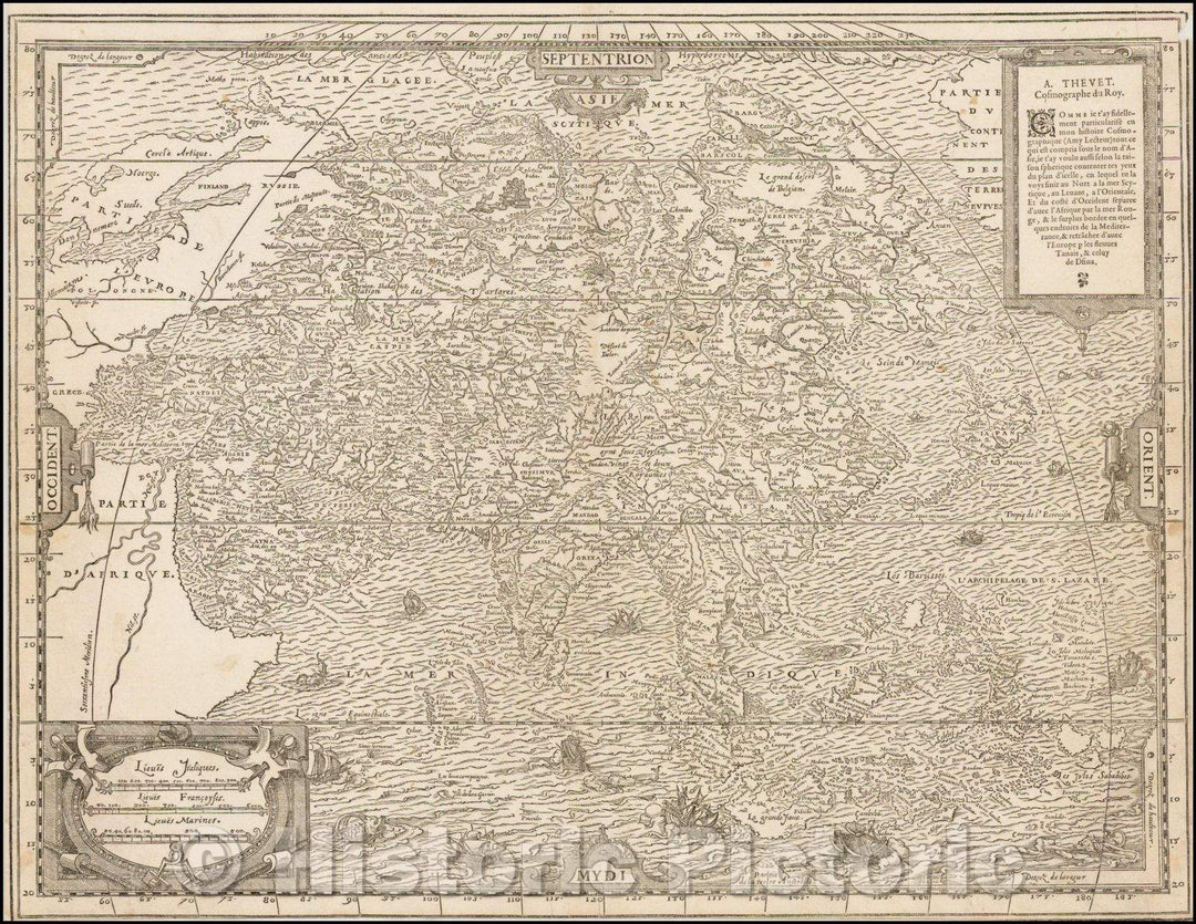 Historic Map - Asia, 1575, Andre Thevet - Vintage Wall Art