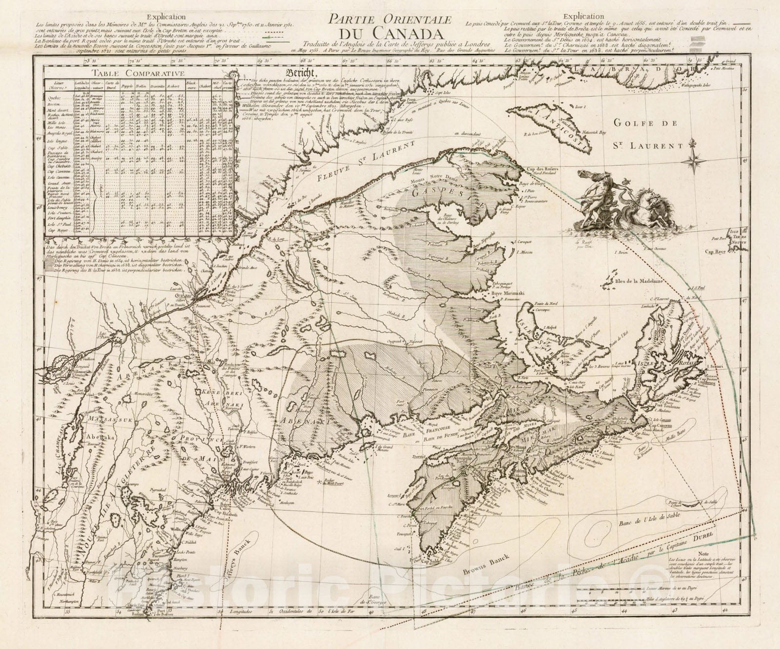 Historic Map - Partie Orientale Du Canada Traduitte de l'Anglois de Carte :: Canadian Maritimes and Maine, Boston, Lake Champlain and Montreal, 1755 - Vintage Wall Art