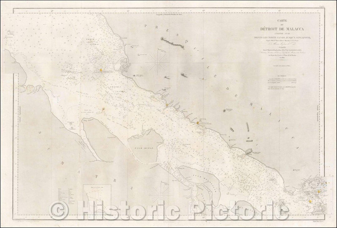 Historic Map - Carte Du Detroit De Malacca Partie Sud Depuis Les North Sands Jusqu'a Singapour; d'apres M.M. Wm. Rose, Roberts Moresby, 1862 v1