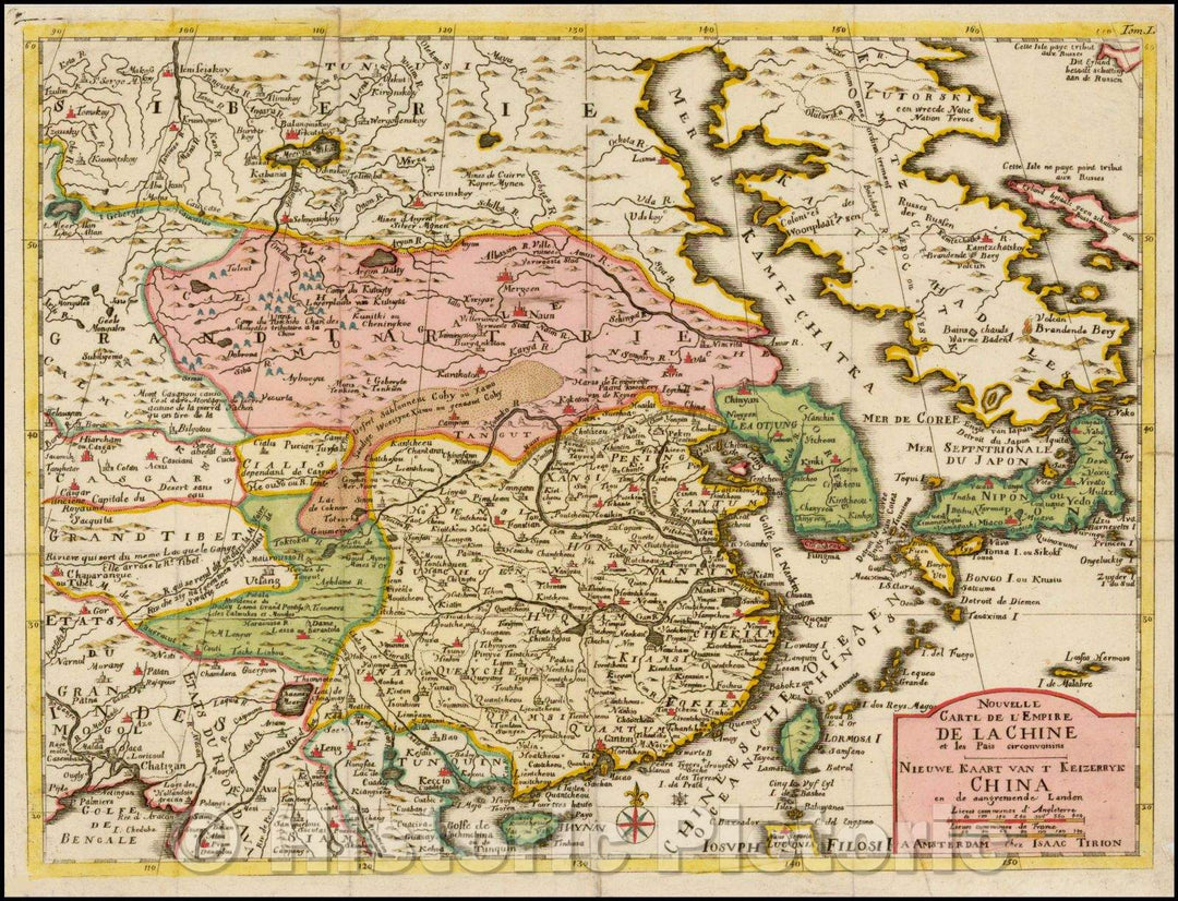 Historic Map - Nouvelle Carte de L'Empire De La Chine et les Pais circonvoisins :: New of the Empire of China and the aangrensende Countries, 1740 - Vintage Wall Art