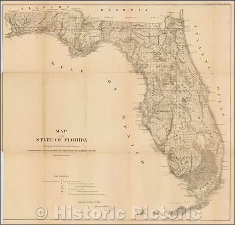Historic Map - Map of the State of Florida Showing the Progress of the Surveys, 1860, U.S. General Land Office - Vintage Wall Art