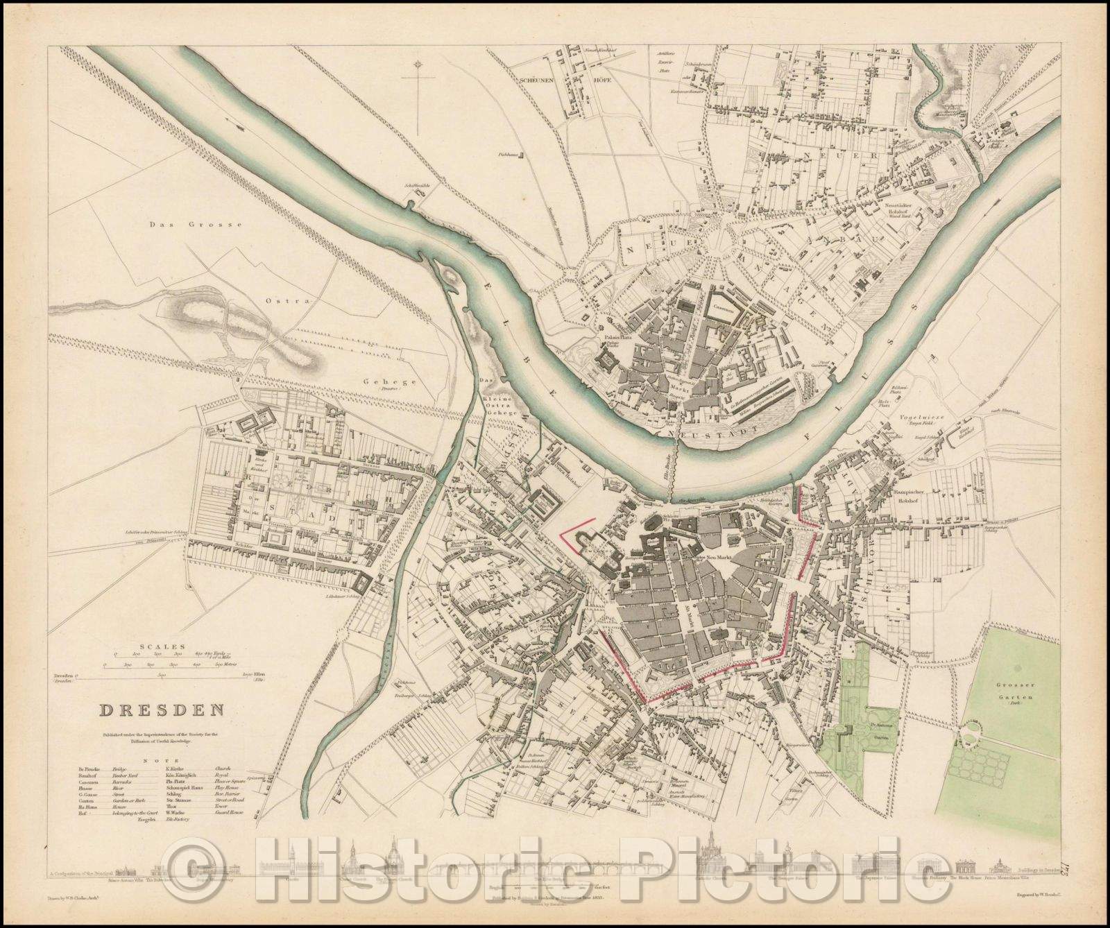 Historic Map - Dresden, Germany, 1833, SDUK v2