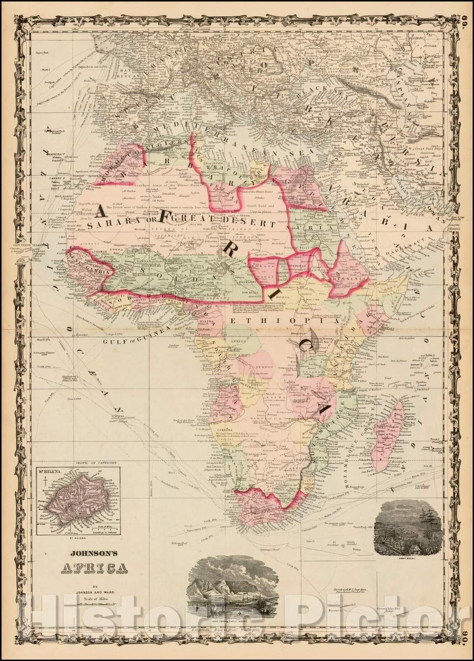 Historic Map - Johnson's Africa, 1862, Alvin Jewett Johnson - Vintage Wall Art