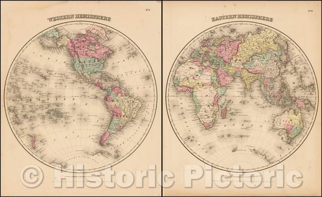 Historic Map - Johnson's Western Hemisphere & Johnson's Eastern Hemisphere, 1855, Alvin Jewett Johnson v1