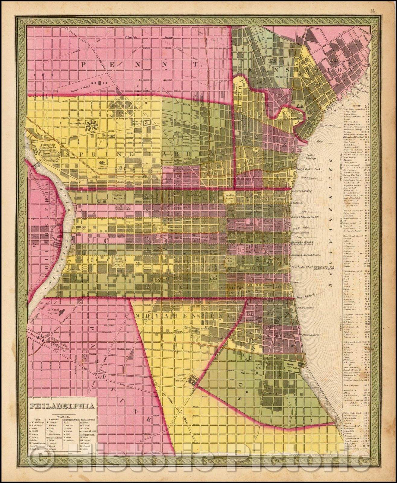 Historic Map - Philadelphia, 1847, Samuel Augustus Mitchell - Vintage Wall Art