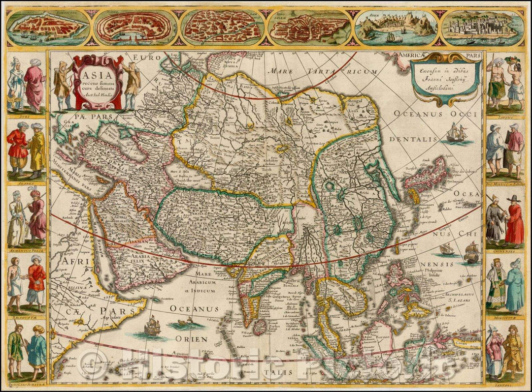 Historic Map - Asia recens summa cura delineata Auct. Iud: Hondio/Asia Partiu outlined Anct. Ind: Hondio, 1638, Jan Jansson - Vintage Wall Art