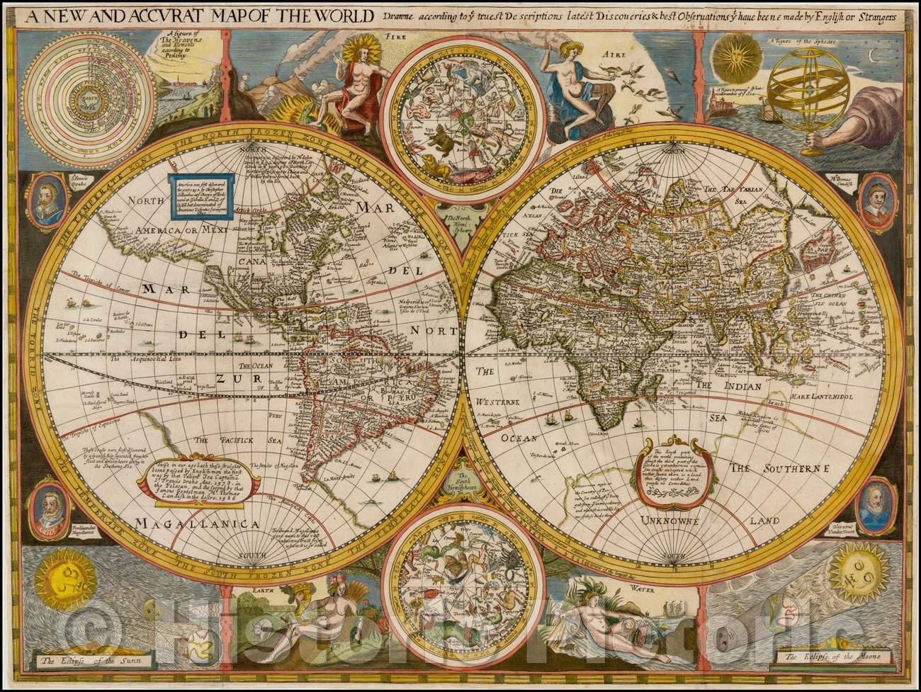 Historic Map - A New and Accurat Map of the World, 1659, Robert Walton - Vintage Wall Art