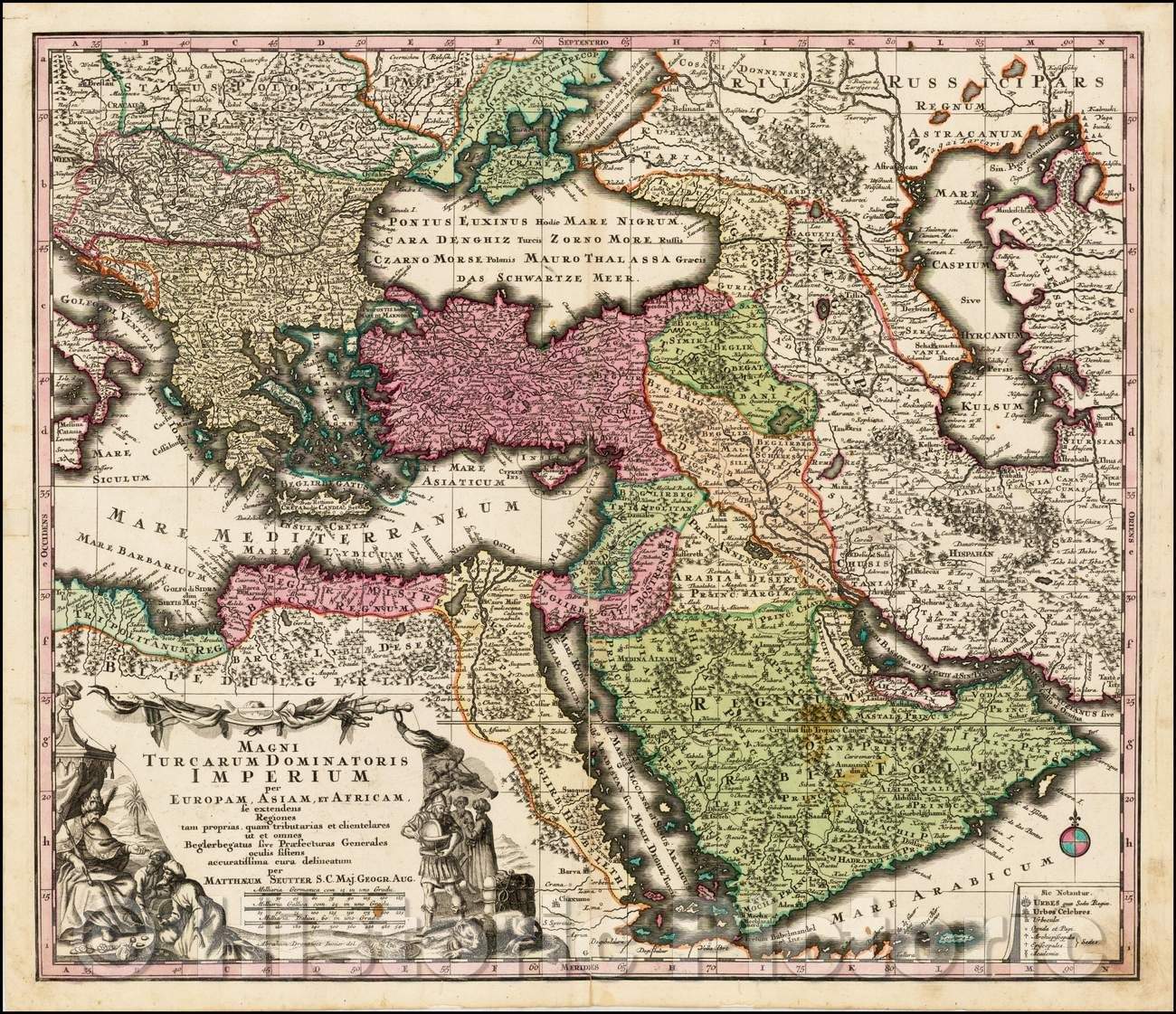 Historic Map - Magni Turcarum Dominatoris Imperium per Europam, Asiam, et Africam se extendens Regiones tam proprias quam tributarias et clientelares, 1740 v1