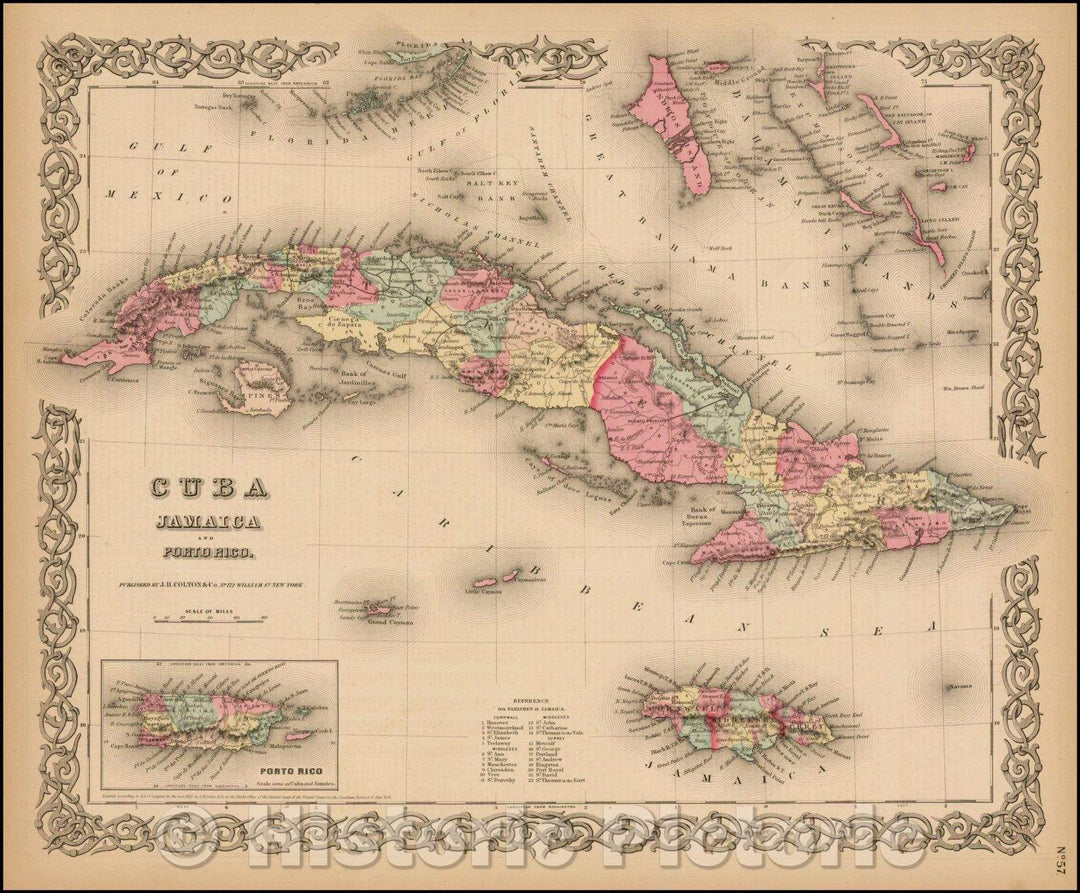 Historic Map - Colton's Cuba, Jamaica and Porto Rico, 1858, Joseph Hutchins Colton - Vintage Wall Art