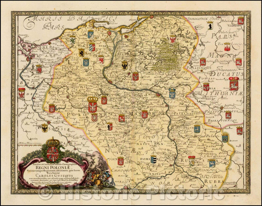 Historic Map - Auctior et Correctior Tabula Chorographica Regni Poloniae Vicinarumque Regionum / 17th Century Map of the Kingdom of Poland, 1696 - Vintage Wall Art