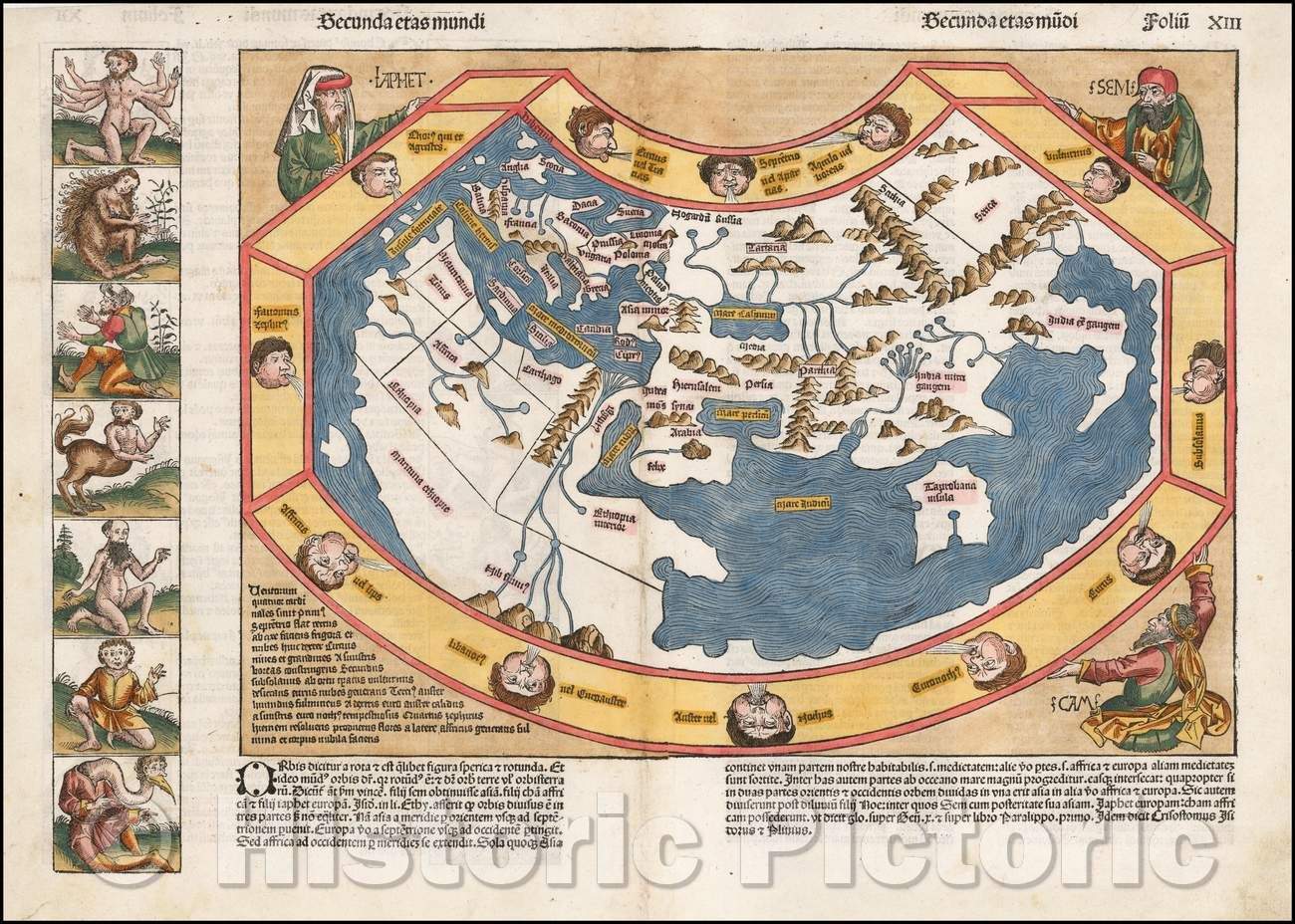 Historic Map - Secunda etas mundi (World Map Before Discovery of America), 1493, Hartmann Schedel v2