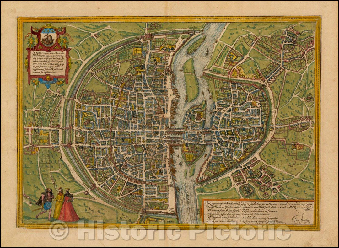 Historic Map - Paris Lutetia vulgari Nomine Paris, Urbs Galliae Maxima, 1572, Georg Braun v1