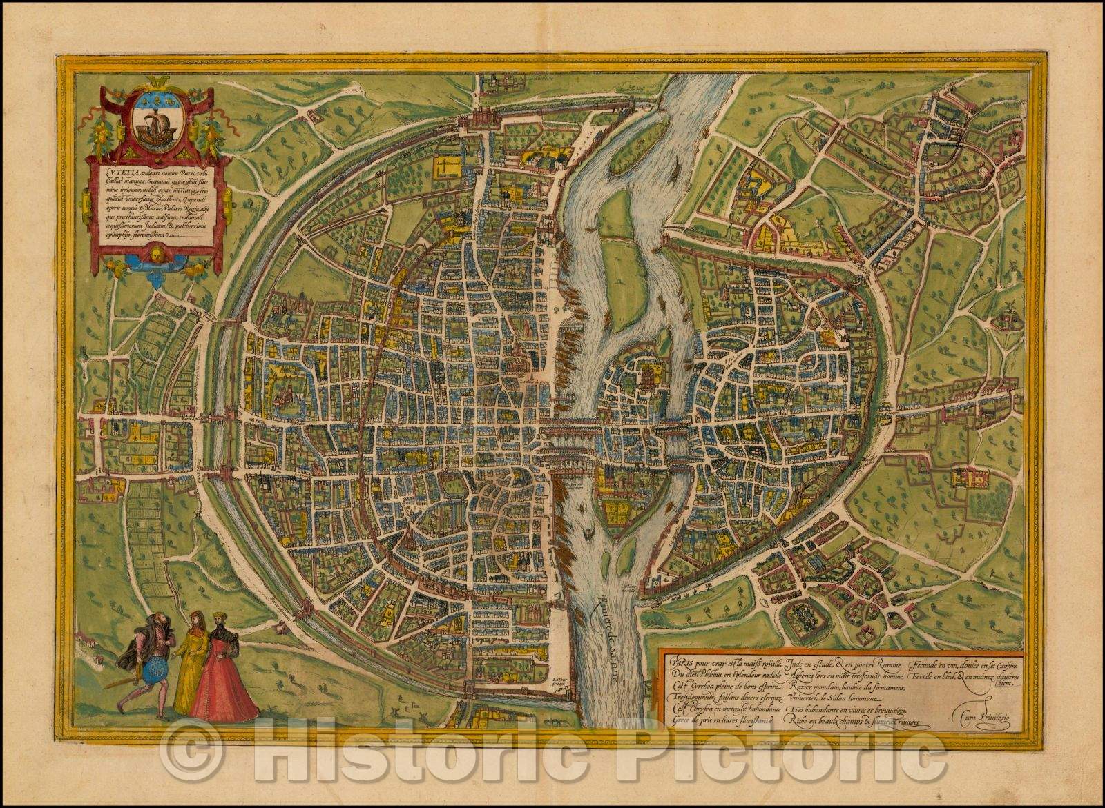 Historic Map - Paris Lutetia vulgari Nomine Paris, Urbs Galliae Maxima, 1572, Georg Braun v1