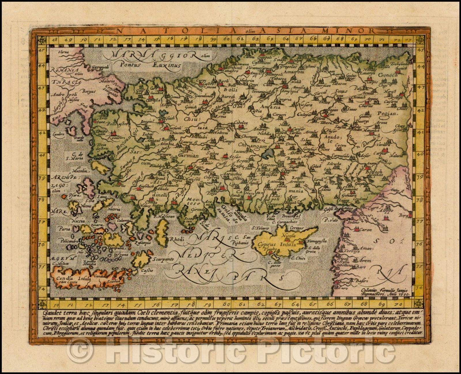 Historic Map - Natolia Olim Sive Asia Minor [shows Cyprus], 1600, Matthias Quad - Vintage Wall Art