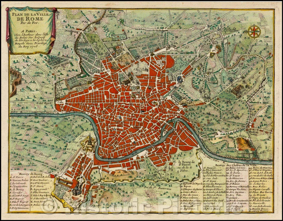 Historic Map - Plan de la Ville De Rome, 1705, Nicolas de Fer v2