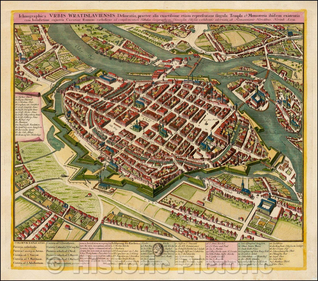 Historic Map - Wroclaw, Ichnographica Urbis Wratislaviensis Delineatio, Praeter Alia Exa :: [PAS] Ichnographica city of Breslau Caribbean, 1752 - Vintage Wall Art