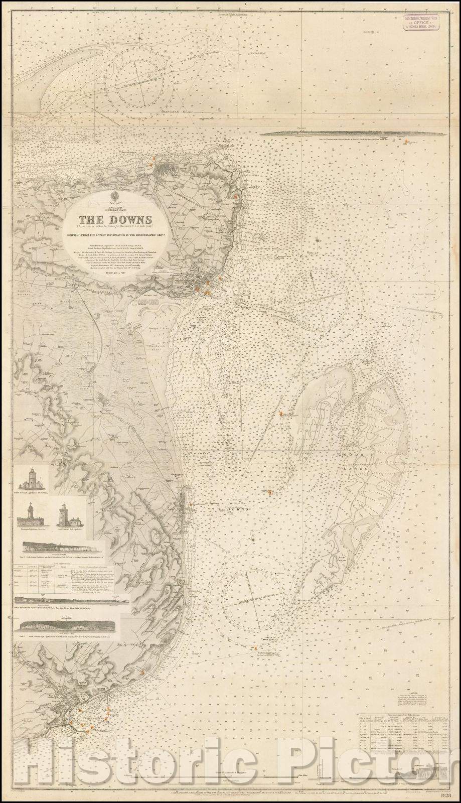 Historic Map - England South East Coast - The Downs, 1898, British Admiralty - Vintage Wall Art