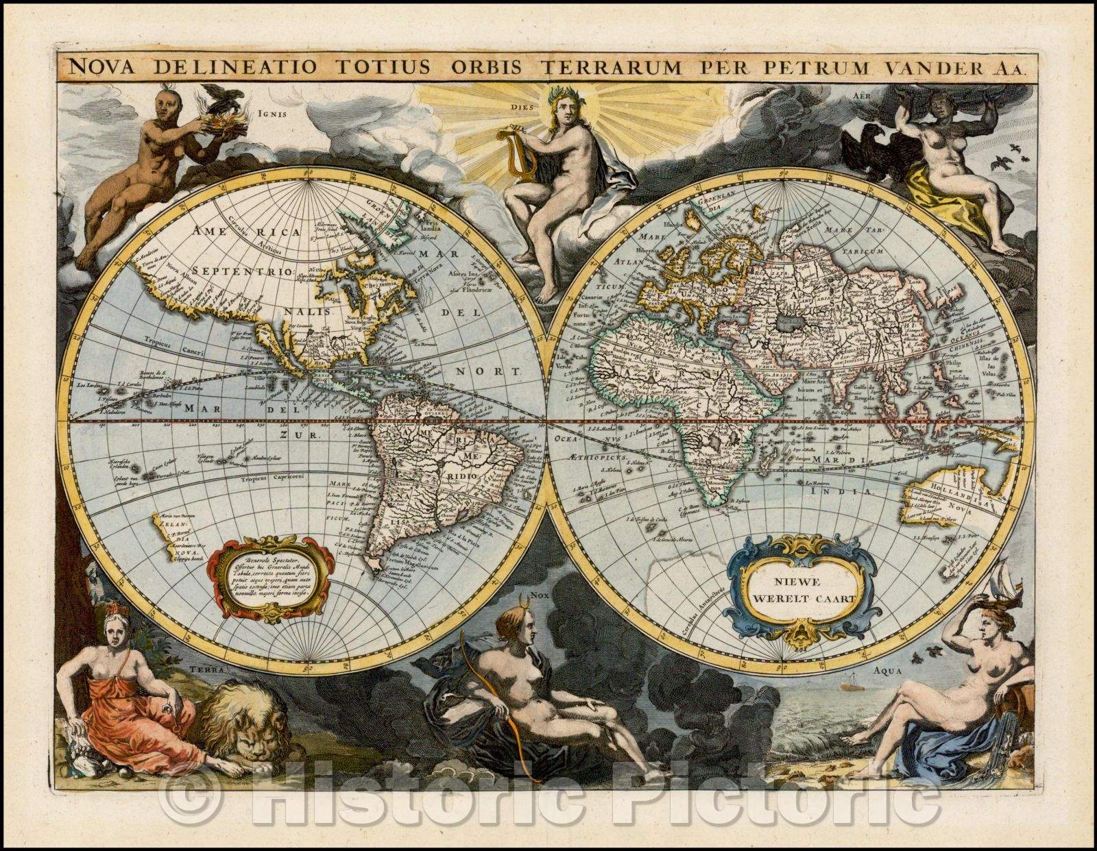 Historic Map - Nova Delineatio Totius Orbis Terrarum Per Petrum Vander Aa (Rare Variant :: The entire New World, Caribbean, 1703 - Vintage Wall Art