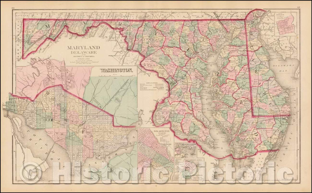 Historic Map - Maryland & Delaware and the District of Columbia [large Washington inset], 1881, Frank A. Gray v1