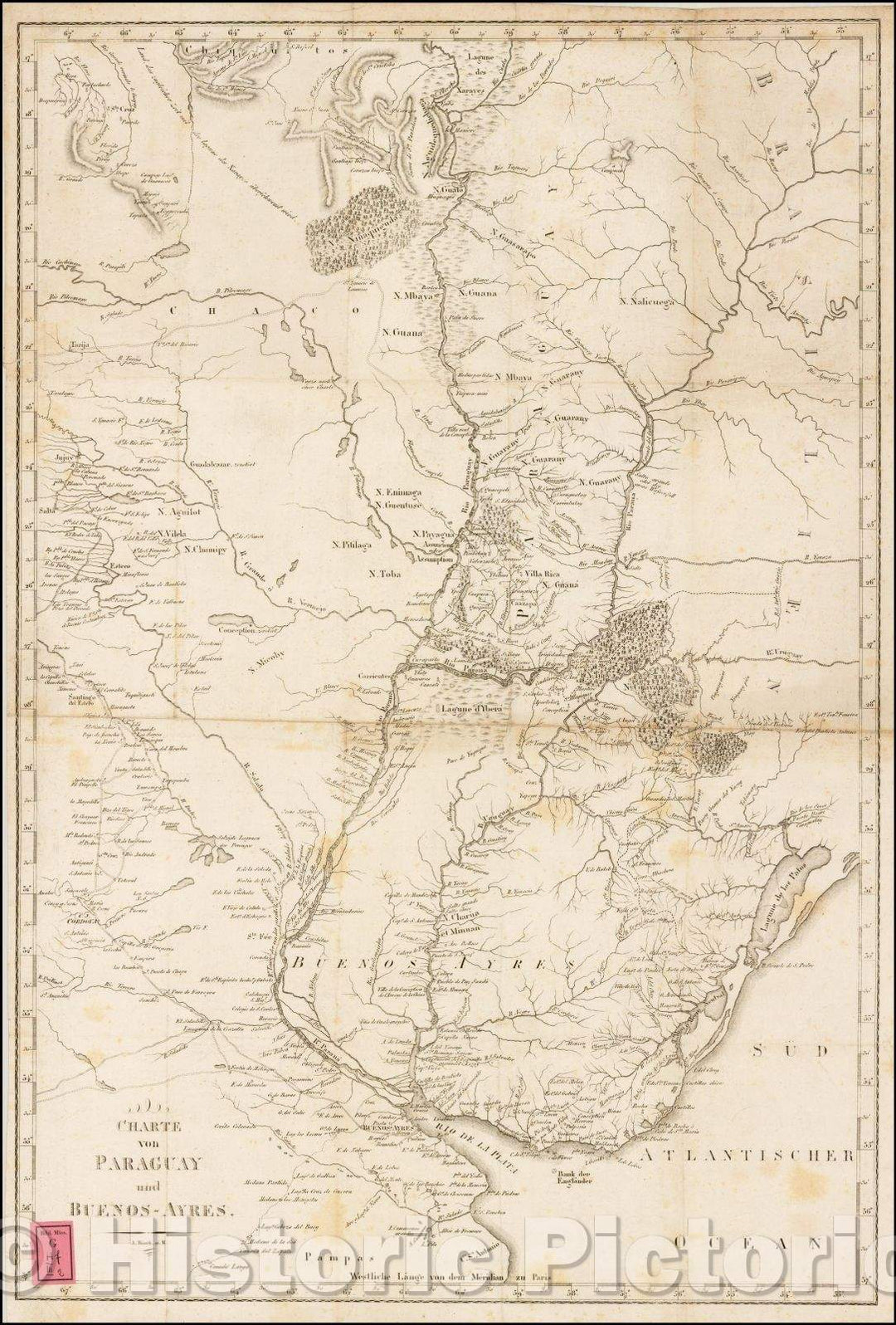 Historic Map - Charte von Paraguay und Buenos-Ayres. / Paraguay, northern Argentina and Uruguay, 1812, A. Buerck - Vintage Wall Art