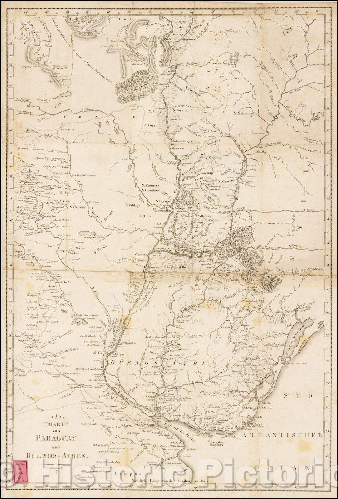 Historic Map - Charte von Paraguay und Buenos-Ayres. / Paraguay, northern Argentina and Uruguay, 1812, A. Buerck - Vintage Wall Art