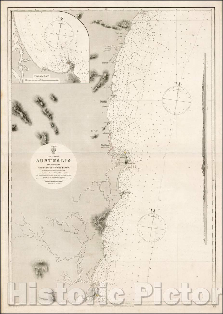 Historic Map - Sheet VI East Coast of Australia New South Wales Tacking Point to Coffs Islands, 1869, British Admiralty - Vintage Wall Art