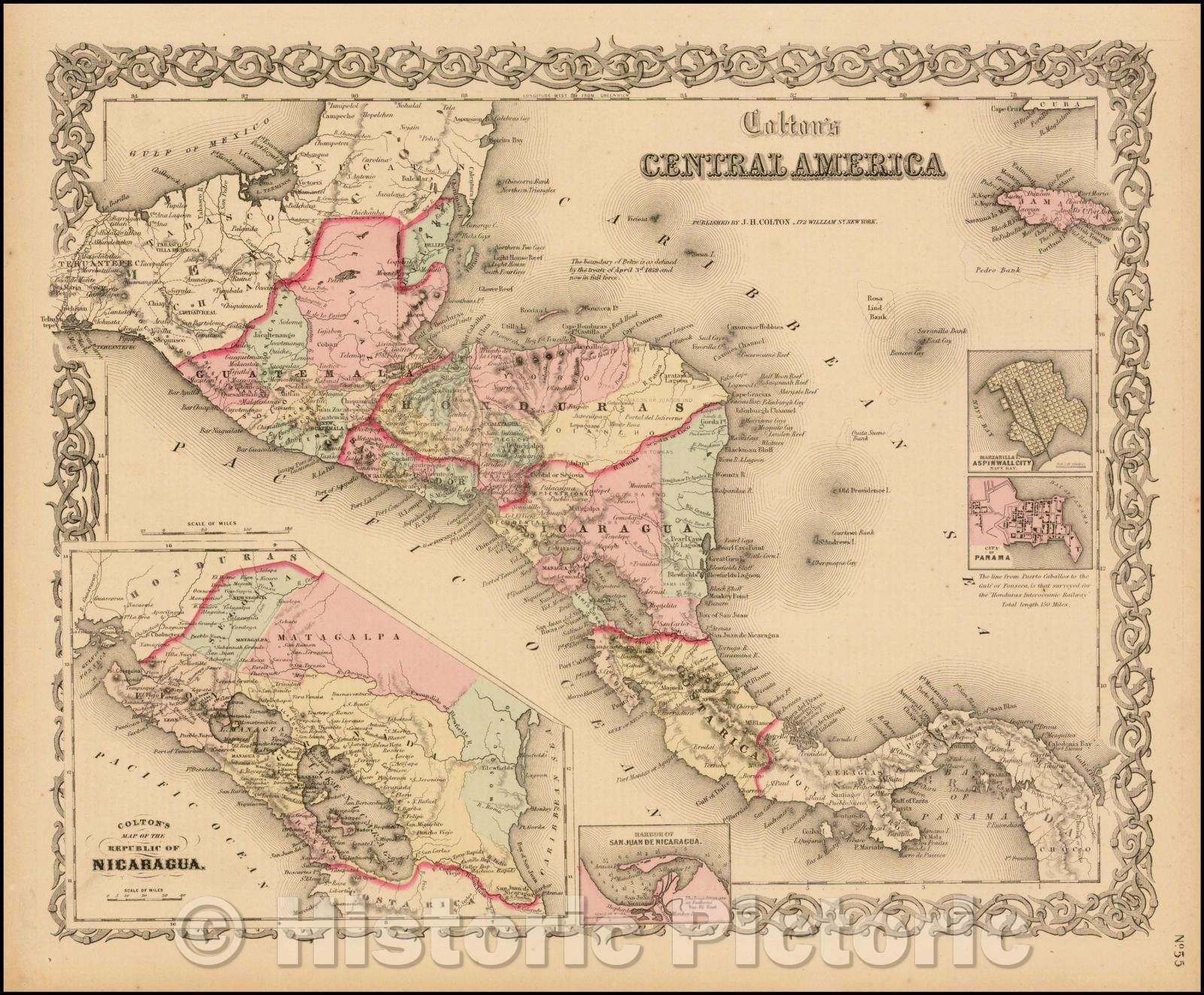 Historic Map - Colton's Central America, 1862, Joseph Hutchins Colton - Vintage Wall Art