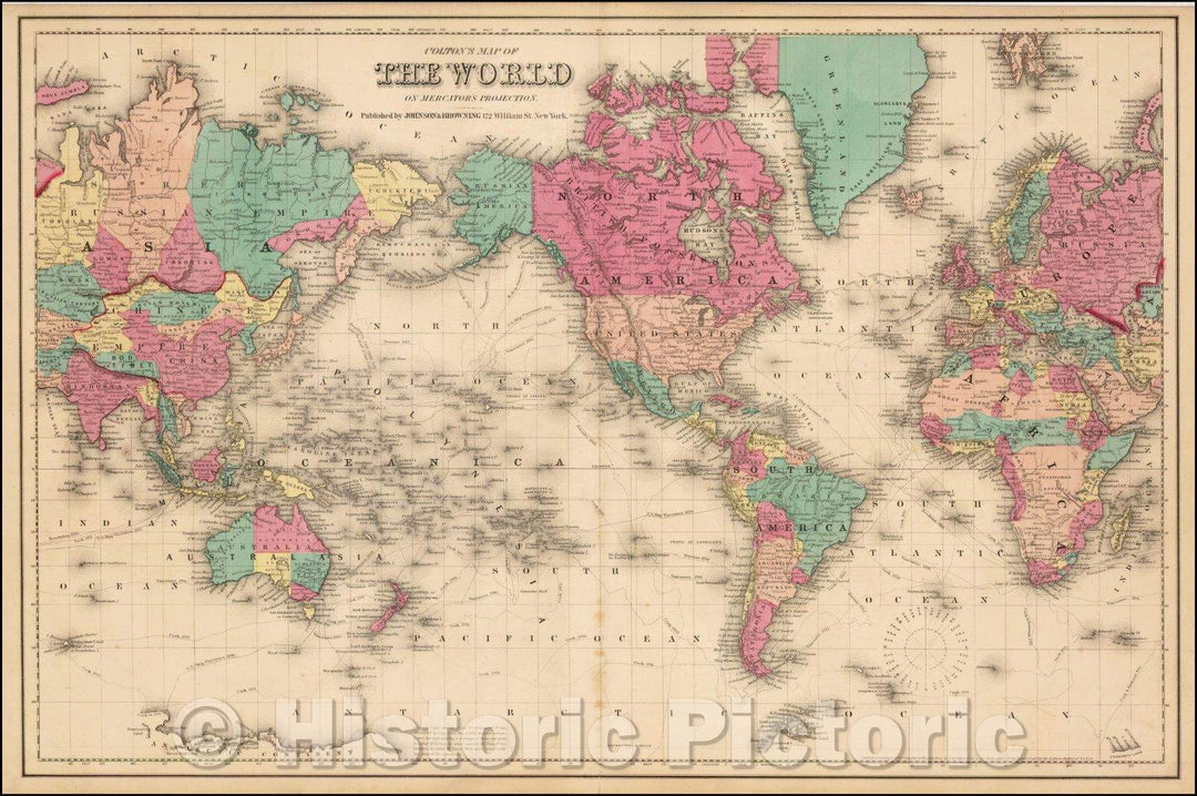 Historic Map - Colton's Map of the World on Mercator's Projection, 1860, Joseph Hutchins Colton v1