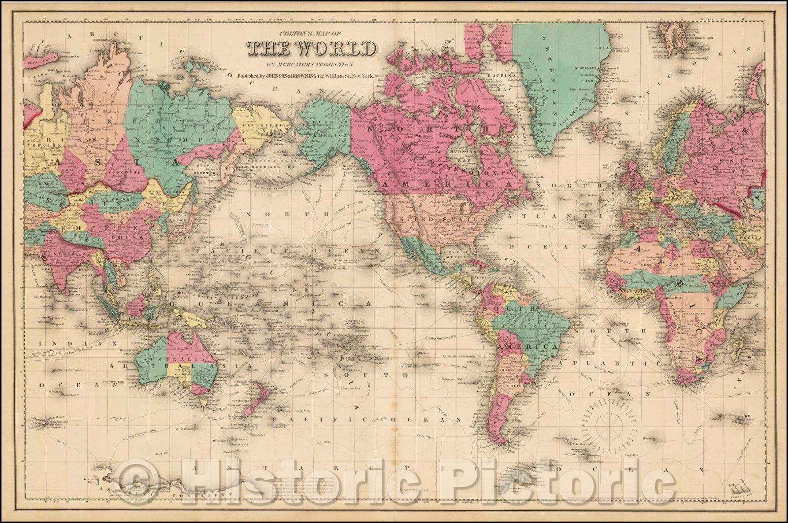 Historic Map - Colton's Map of the World on Mercator's Projection, 1860, Joseph Hutchins Colton v1