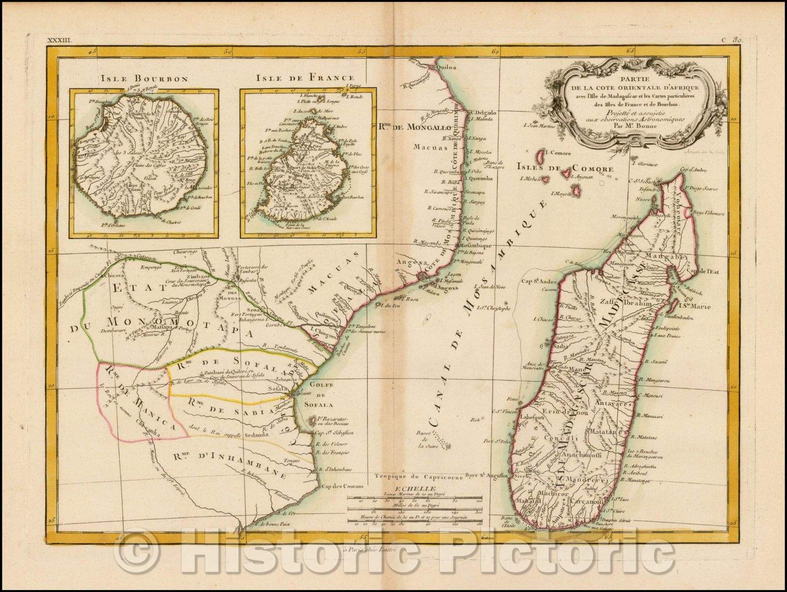 Historic Map - Partie De La Cote Orientale D'Afrique avec l'Isle de Madagascar / 18th Century Map of the east coast of Africa, Madgacar, Mauritius, 1772 - Vintage Wall Art