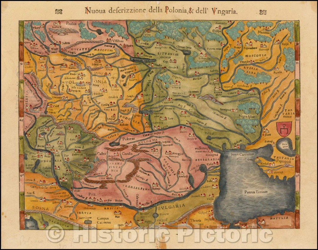 Historic Map - Nuova descrizzione della Polonia, dell' Ungaria/New description of Poland, and of 'Hungary, 1552, Sebastian M?nster - Vintage Wall Art