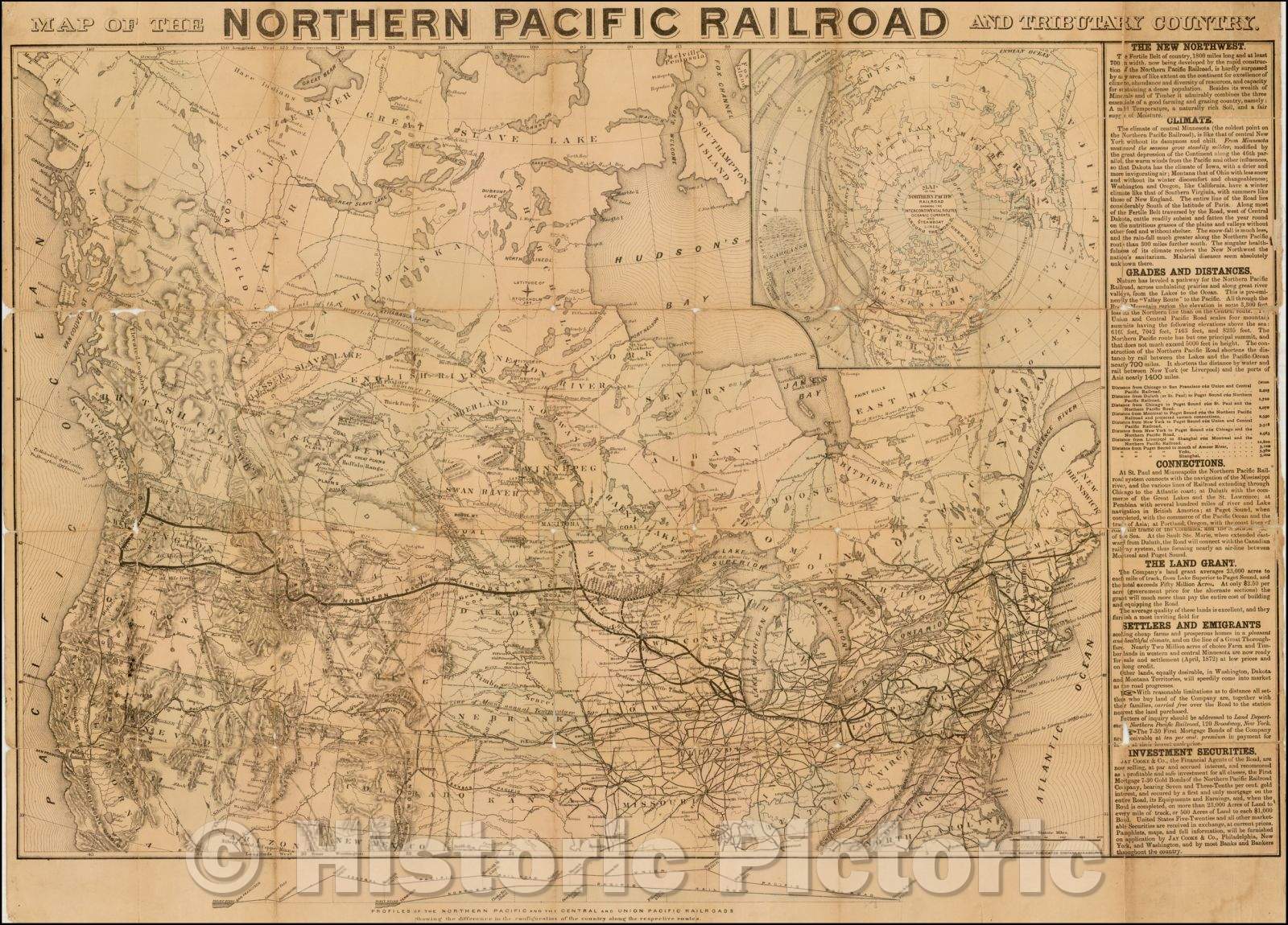 Historic Map - Map of The Northern Pacific Railroad and Tributary Country, 1872, National Railway Publication Company - Vintage Wall Art