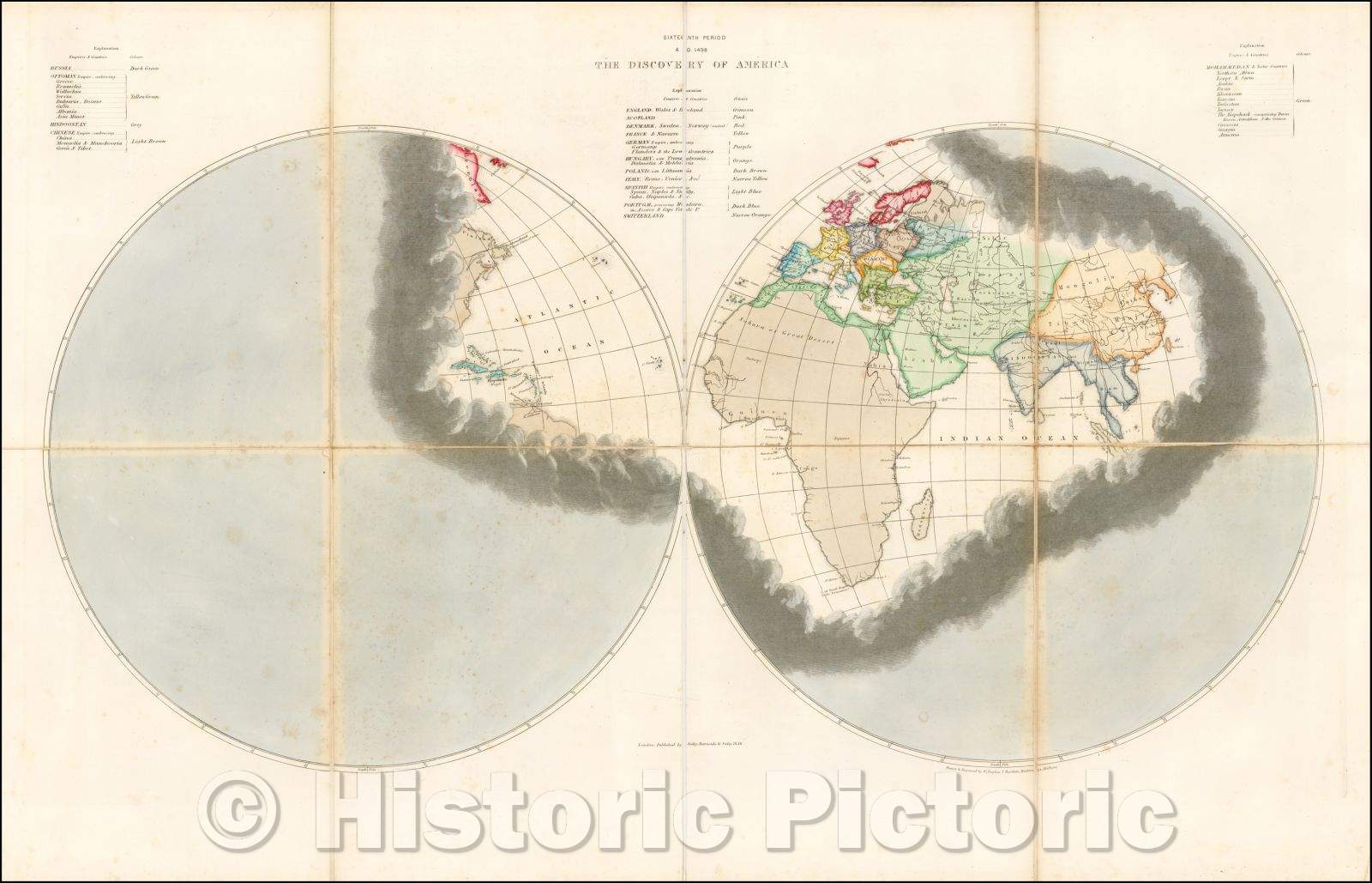 Historic Map - World A.D. 1498 The Discovery of America, 1846, Edward Quin - Vintage Wall Art