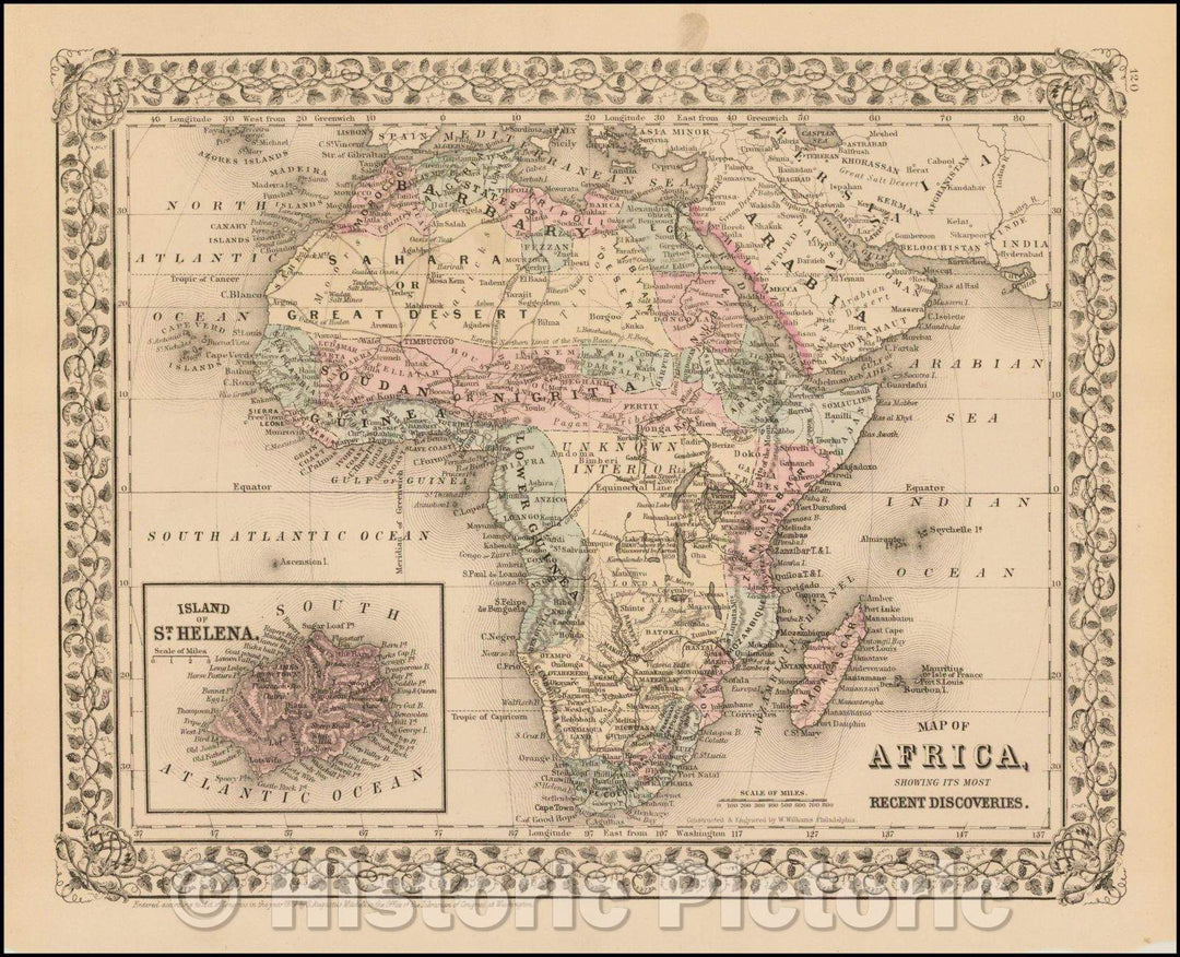 Historic Map - Map of Africa showing Its Most Recent Discoveries, 1880, Samuel Augustus Mitchell Jr. v2