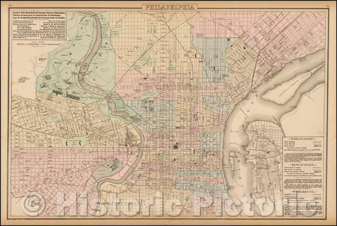 Historic Map - Philadelphia, 1881, O.W. Gray - Vintage Wall Art