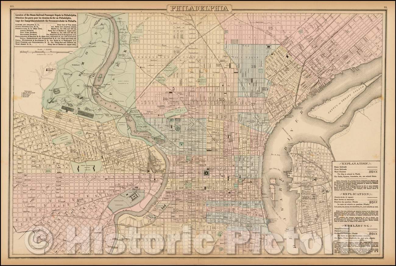 Historic Map - Philadelphia, 1881, O.W. Gray - Vintage Wall Art