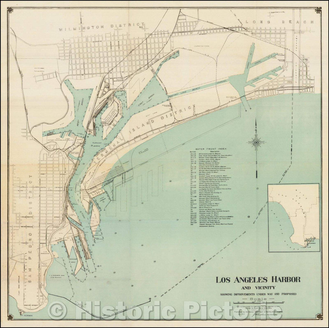 Historic Map - Los Angeles Harbor and Vicinity Showing Improvements Under Way and Proposed, 1919, Harbor Department of the City of Los Angeles - Vintage Wall Art