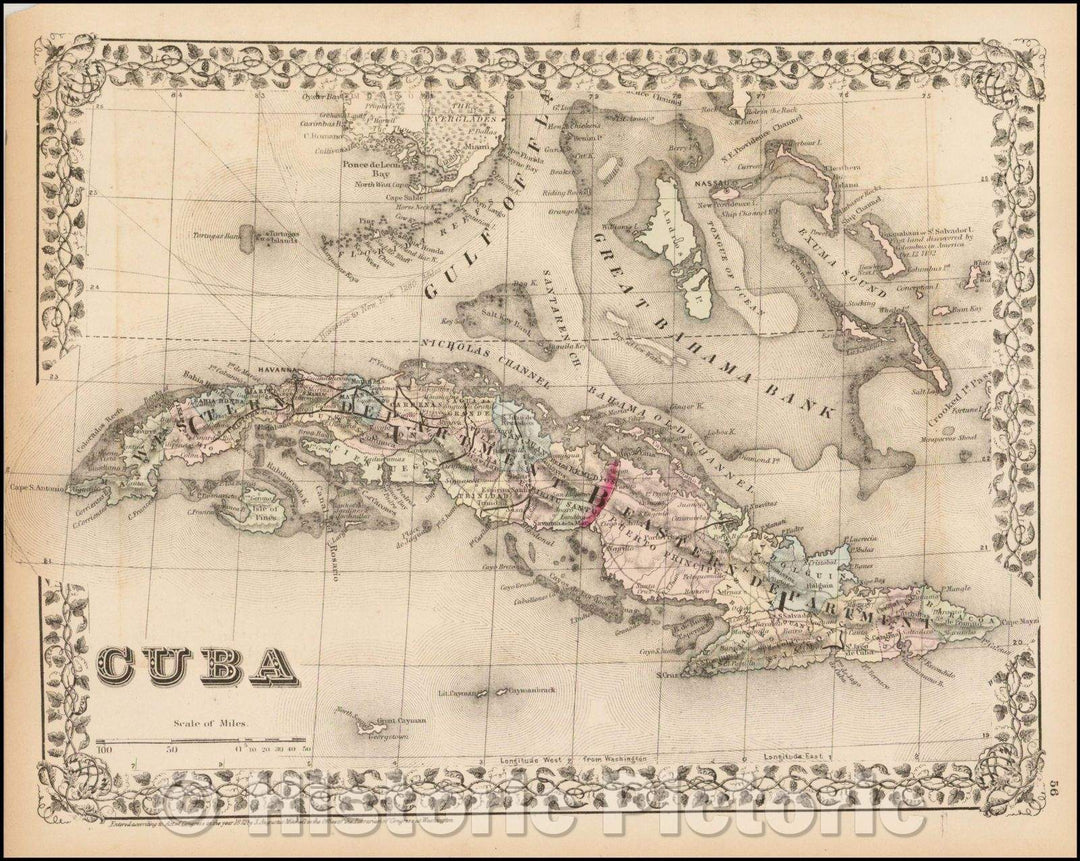 Historic Map - Cuba, 1873, Samuel Augustus Mitchell Jr. - Vintage Wall Art