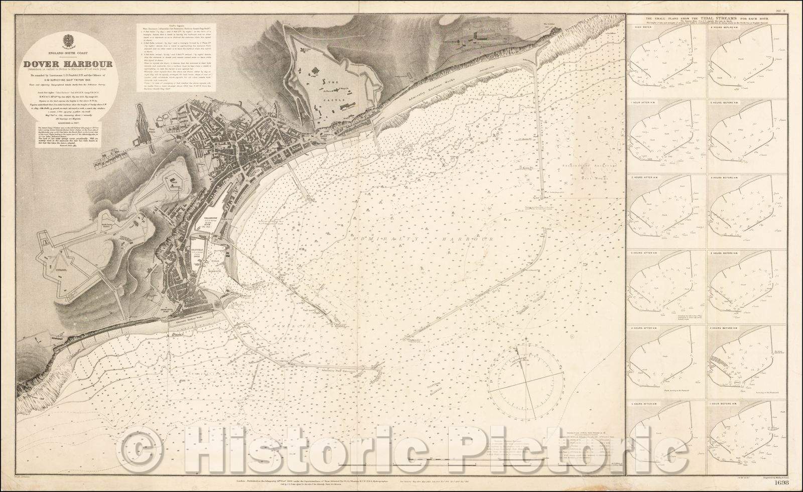 Historic Map - England-South Coast Dover Harbour, 1910, British Admiralty - Vintage Wall Art