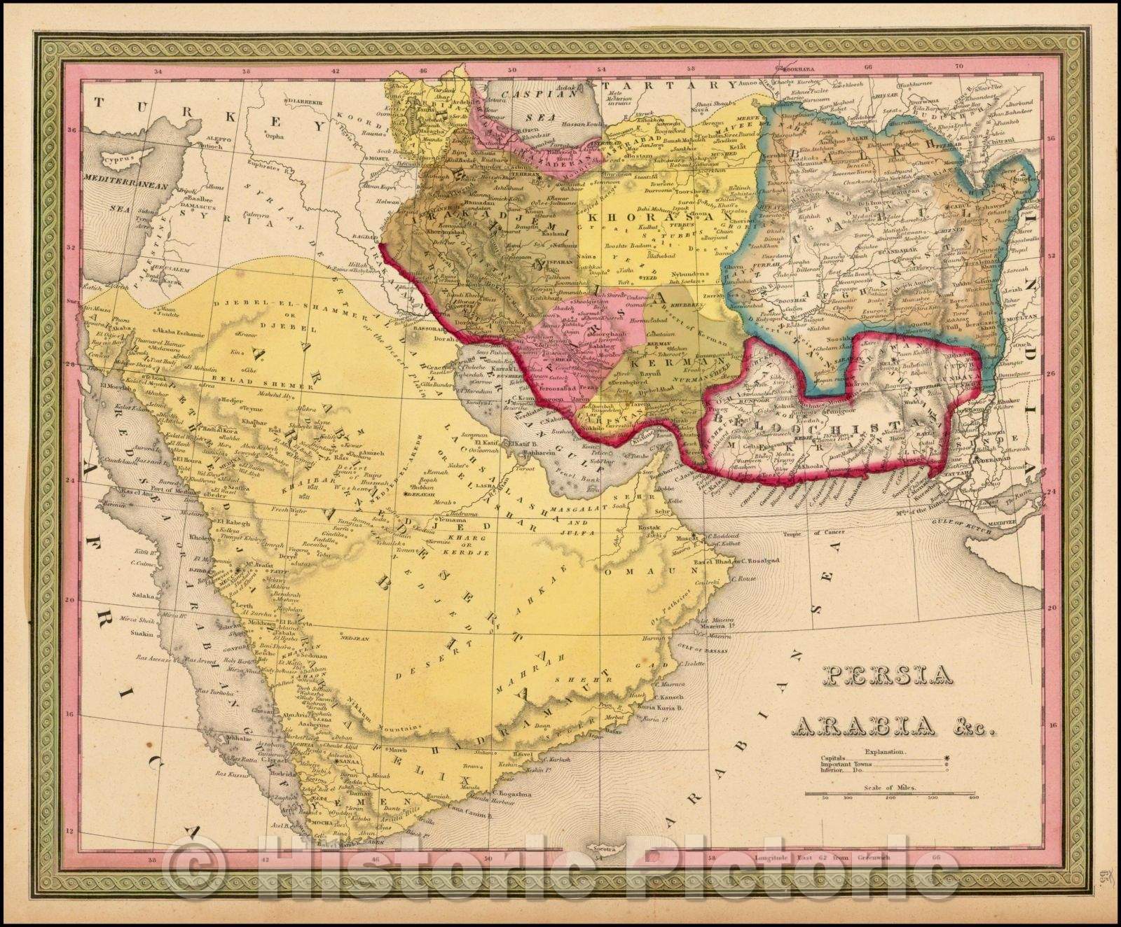 Historic Map - Persia Arabia, 1847, Samuel Augustus Mitchell - Vintage Wall Art