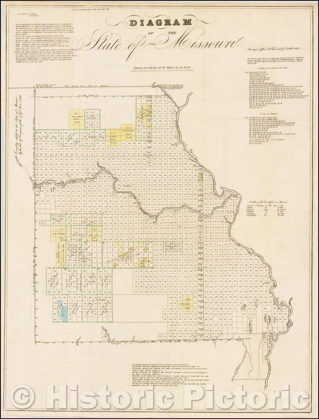 Historic Map - Diagram of the State of Missouri, 1837, U.S. General Land Office - Vintage Wall Art