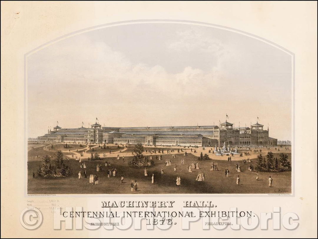 Historic Map - Machinery Hall. Centennial International Exhibition. Fairmount Park Philadelphia, 1874, Louis Aubrun - Vintage Wall Art