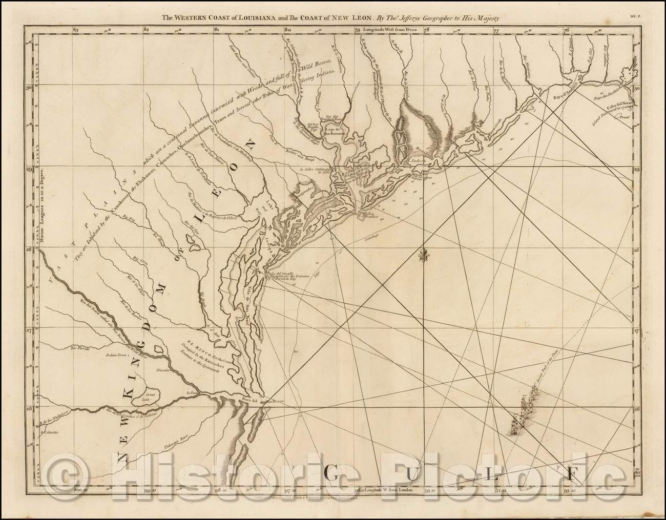 Historic Map - The Western Coast of Louisiana and The Coast of New Leon. (first modern map of the Texas Coast), 1794, Thomas Jefferys v2