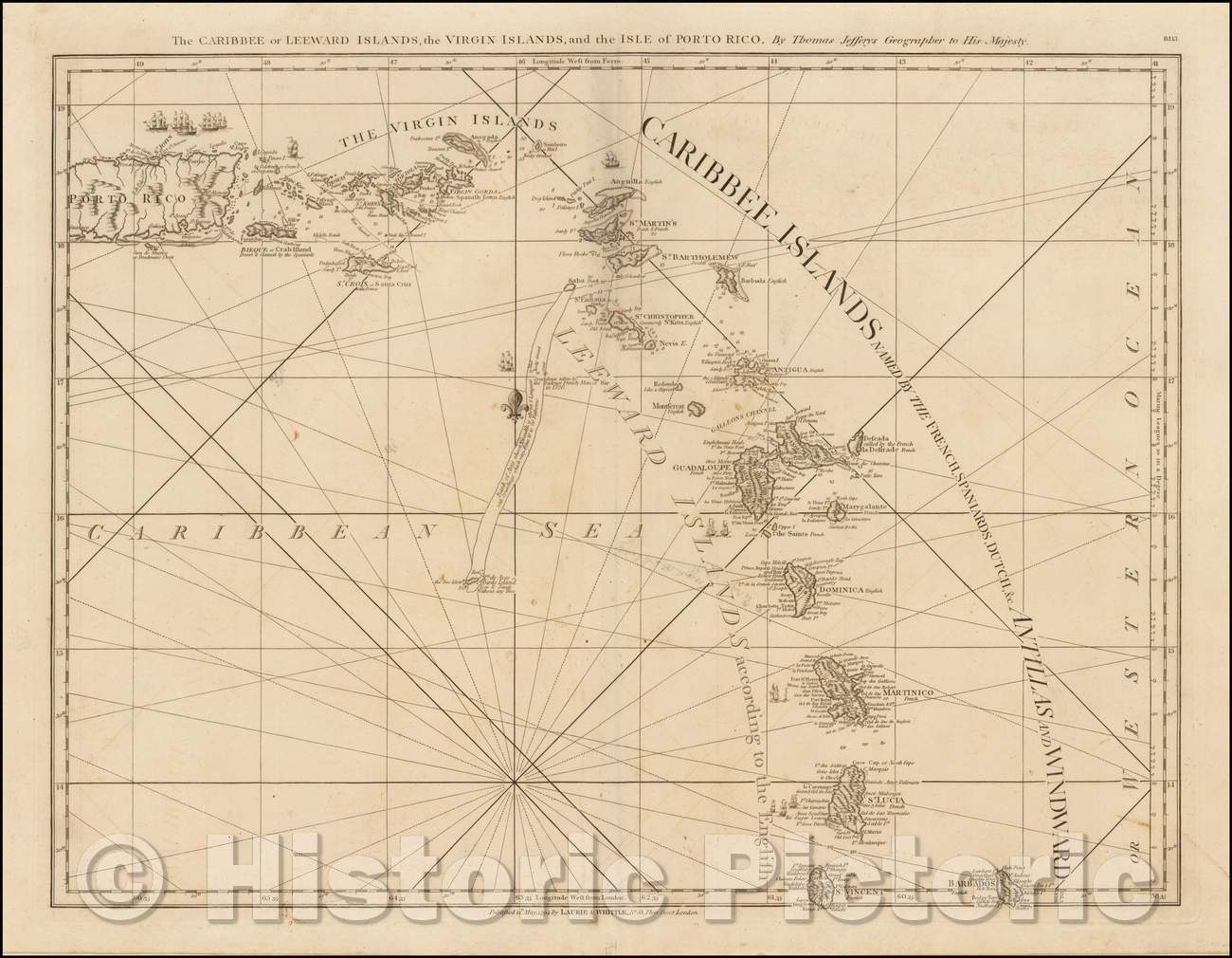 Historic Map - The Caribbee or Leeward Islands, the Virgin Islands and the Isle of Puerto Rico, 1775, Thomas Jefferys - Vintage Wall Art